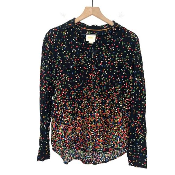 Anthropologie Maeve Wynwood Confetti Dot Black Button Down Blouse Size 6 - Picture 2 of 2